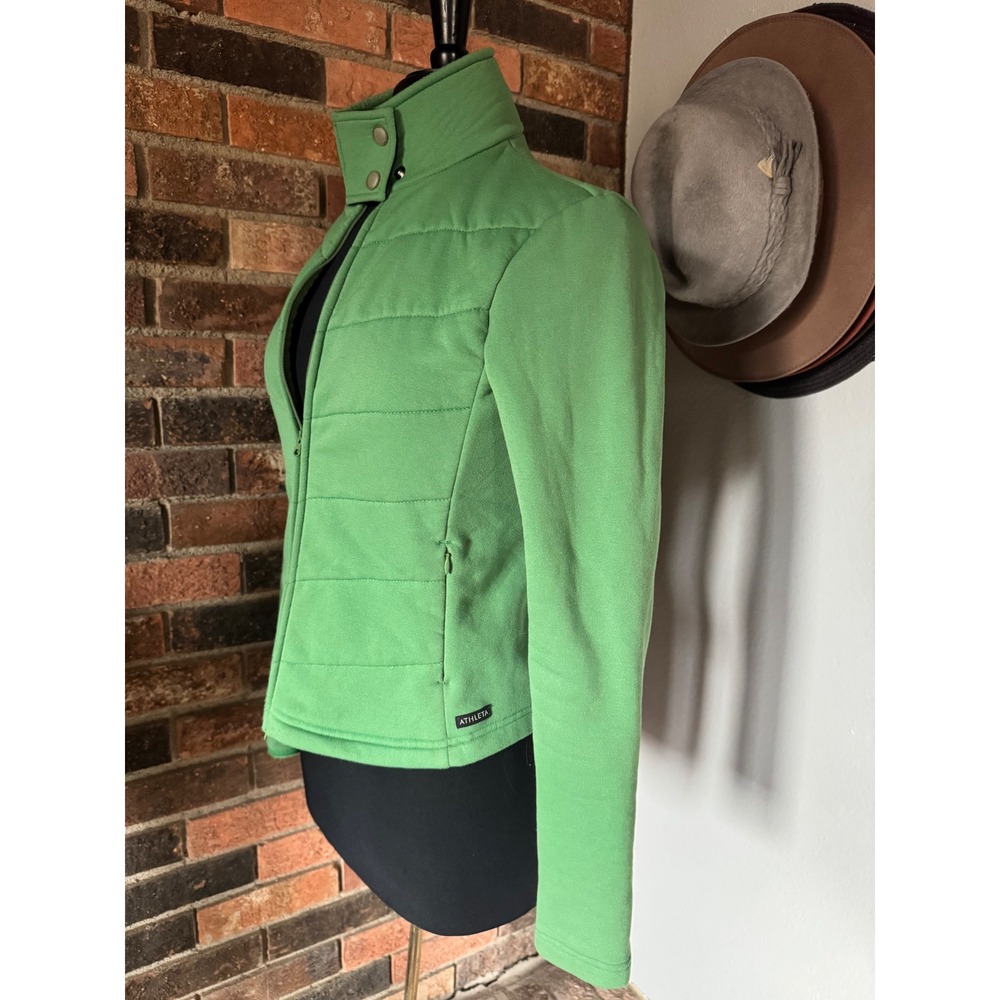 Athleta Polartec Green Fleece Quilted Full Zip Jacket Womens Medium Made in USA
